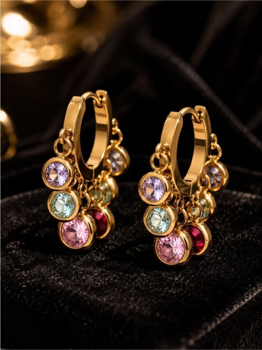 Gold plated Hoop Earrings with Pink, Purple, Blue & Red Stones
